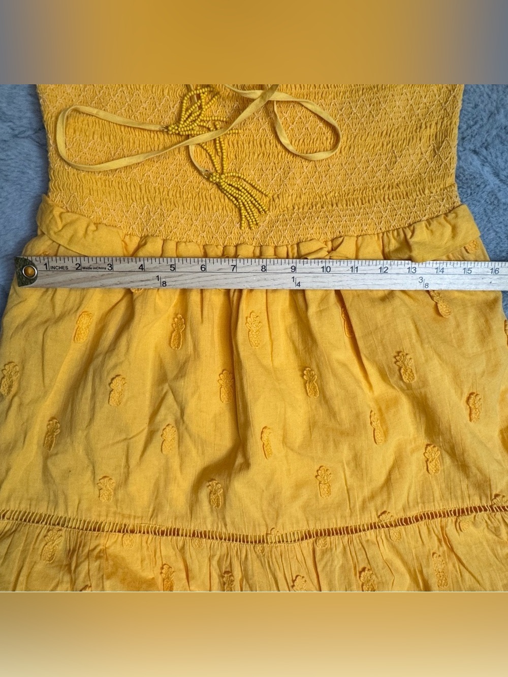 FARM Rio Embroidered Pineapple Dress Puffed Sleeve Tiered Skirt Smocked Bodice - Picture 7 of 14